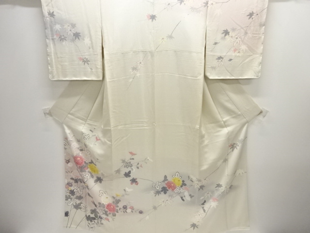 JAPANESE KIMONO / HOMONGI / HAND PAINTED YUZEN / KIKU & MAPLE LEAVES